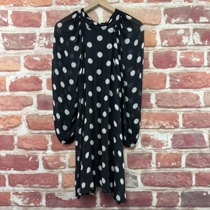 Anthropologie Maeve Kleid Damen XS schwarz weiß gepunktet Tie Back Ballonärmel - Bild 1 von 8