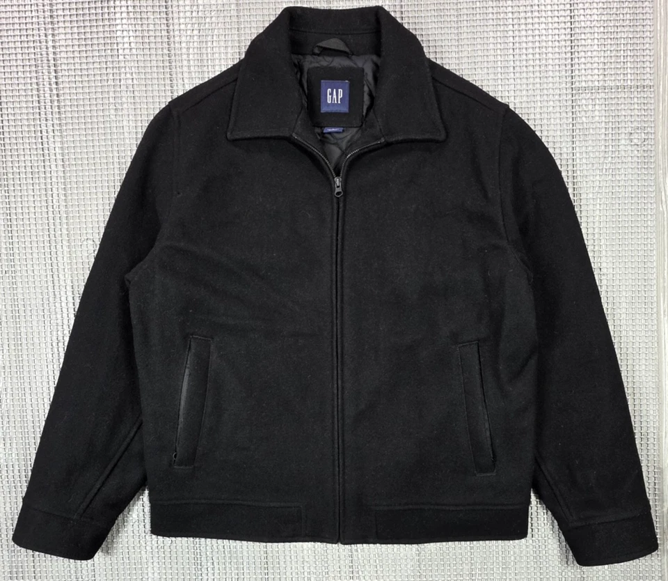 Chaqueta Bomber Harrington De Colección Gap Lana Negra Para Hombre Talla M Edredón Forrado Y2k Foto 1 de 4
