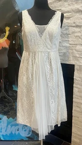 Anthropologie BHLDN Hitherto White Lace Bridal Cocktail Dress  V Neck Size 6 - Picture 1 of 11