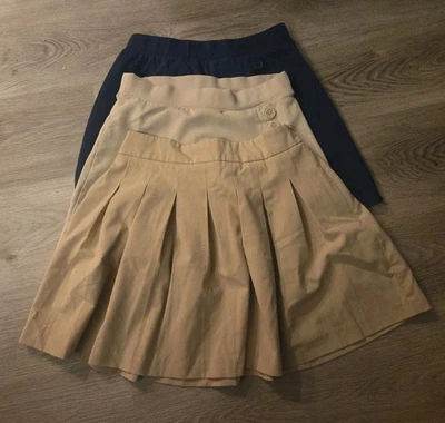 Lot 3 School Uniform Girls SZ 12-14   Pleat Skirt Khaki X2 And Blue  - Image 1 of 4
