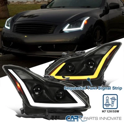 Smoke Fits 2008-2015 Infiniti G37 Q60 Coupe Projector Headlights LED Switchback - Image 1 of 4