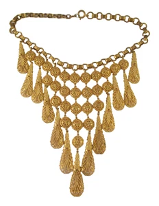 COLLAR BABERO GARGANTILLA GOTAS LÁGRIMAS Y BOLAS FILIGRANA TONO DORADO VINTAGE - Imagen 1 de 10