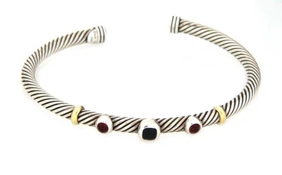 Brazalete David Yurman Piedras Preciosas Plata de Ley Oro 18k Estilo Cable Foto 1 de 4