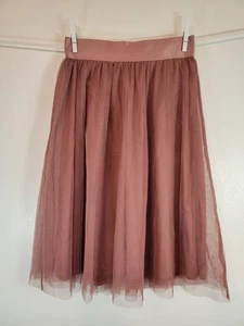 Express Women Mauve Rose Gold Pink Midi Tulle Skirt XS Satin Waistband - Picture 1 of 13