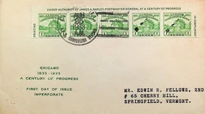 FDC #730A-8C, 8/25/1938, CHICAGO, F.R. RICE Cachet w/top strip of 5. - Picture 1 of 2