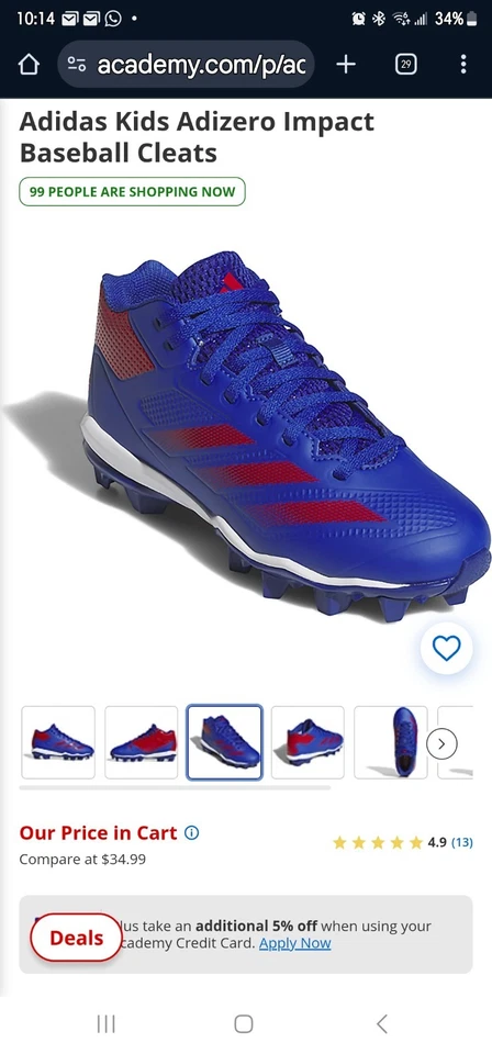 Adidas Adizero Impact MD K Blue Red Baseball Softball Cleats Boy’s size 4 - Image 1 of 1