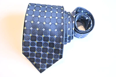 HENRY JACOBSON MEN'S TIE BLUE/GEOMETRIC Width: 3.7/8" Length:  59" - Image 1 of 3