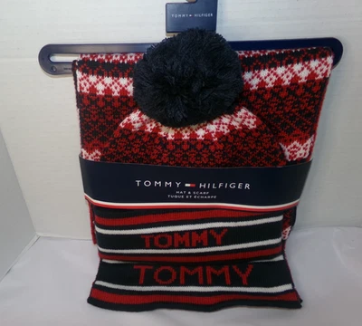 TOMMY HILFIGER GORRA CON PUÑOS CON POMPÓN Y BUFANDA~NUEVA Foto 1 de 3