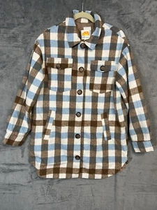 C&C California Womens Jacket Size Small Brown Blue White Buffalo Checkered Plaid - Picture 1 of 13