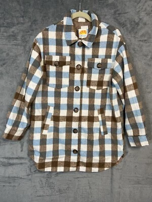 C&C California Womens Jacket Size Small Brown Blue White Buffalo Checkered Plaid - Image 1 of 4