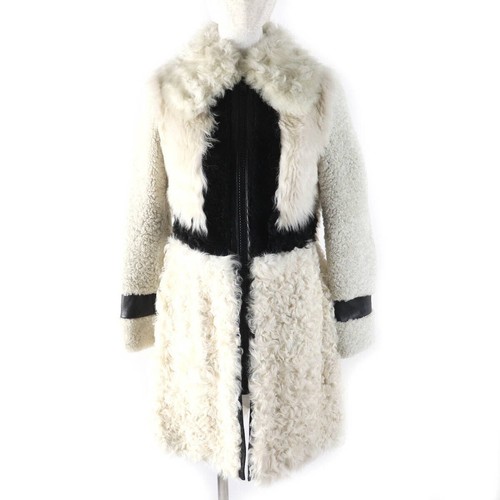 Cappotto CELINE Phoebe periodo pelle di agnello zip shearling mouton avorio nero taglia 34