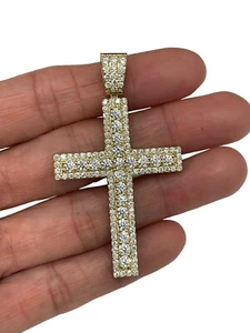 Ciondolo Croce Diamante Naturale Rotondo Brillante Oro Giallo 14kt - Foto 1 di 4