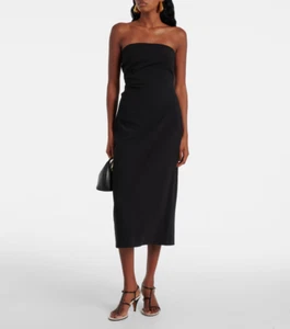 VINCE STRAPLESS DRAPED BLACK MIDI SHEATH DRESS SIZE 4 $425 - Picture 1 of 18