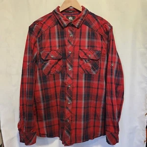 Rock & Republic Button-Up Roll Tab Shirt Men's XXL Red Plaid Long Sleeve Pockets - Picture 1 of 7