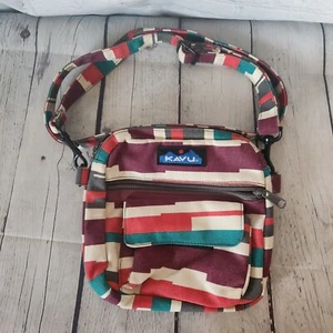 Kavu Crossbody Purse Shoulder Bag Purse Canvas Maroon Teal Red Orange - Picture 1 of 13