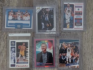 Golden State Warriors 6-card lot: Curry & Steve Kerr Serial Numbered, Wiggins SP
