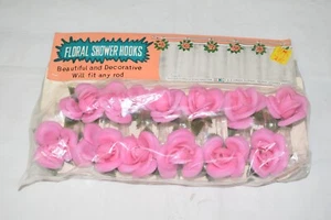 NEW Vintage Pink Floral Roses Shower Curtain Hooks Kresge SEALED MCM K Mart - Picture 1 of 6