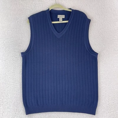 Cutter & Buck Sweater Vest Mens Large Blue Pullover V-Neck 100% Merino Wool Knit - Image 1 of 4