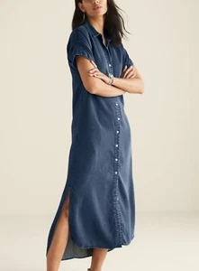 Abito Camicia Midi Morbido Dintorni Tencell Bottoni Denim Blu Medium Je Veux - Foto 1 di 16