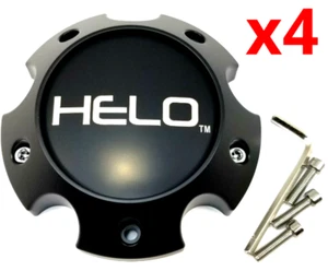 Set 4 Helo Satin Black 5 Lug Bolt On HE886 HE901 Center Cap 1079L145AHE1SB-H42 - Picture 1 of 8