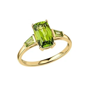 Baguette Trilogy Peridot Ring 9ct Yellow Gold Sizes L - Q British Made - Picture 1 of 3