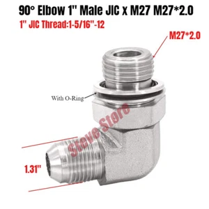Hydraulic Fitting 90° Elbow 1"(1-5/16"-12) Male JIC x M27 M27*2.0 Male O-Ring - Picture 1 of 3