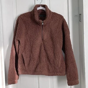 A&F Abercrombie & Fitch Brown Soft Sherpa Sweater 1/4 zip pullover Medium - Picture 1 of 11