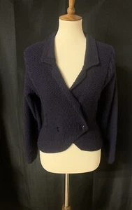Cardigan Linda Allard per Ellen Tracy vintage lana maglia cavo blu navy piccolo - Foto 1 di 10