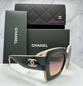 Chanel Sonnenbrille echt 52 mm schwarz & beige zweifarbig Damen quadratisch CC-Logo neu - Bild 1 von 17