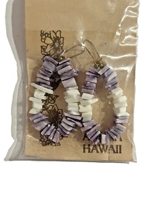 Vintage goldfarbene lila Puka Muschel Hänger Creolen Hawaii Boho - Bild 1 von 7