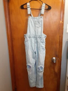Cat & Jack Girls Overalls Light Wash Denim Distressed Oversize Lagenlook Large - Picture 1 of 8