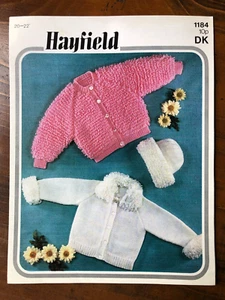 Hayfield 1184 knitting pattern baby DK loopy raglan jackets in 2 styles & hat - Picture 1 of 2