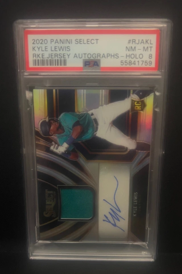 2020 Panini Select Rookie Jersey Autographs Kyle Lewis PSA 8 Holo RPA /99 RC - Image 1 of 1