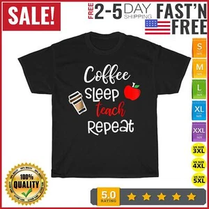 Coffee Sleep Teach Repeat Vintage T Shirt Men Fashion 2023 Women T Shirt Short - Picture 1 of 9