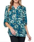 Sara Michelle 3/4 Sleeve Henley Placket Shirt Popover Size 2XL Blue Floral 