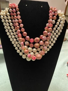 Vintage Triple Strand Necklace BUNDLE (2) | Faux Pearl Graduated Choker + Chunky - Picture 1 of 13