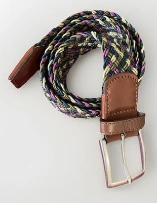 "Cinturón de cuero para mujer Lands End trenzado colorido tejido multicolor 43""" Foto 1 de 4