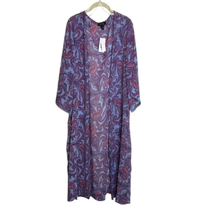 Jessica Simpson Kimono 1X Ultramarine Pink Paisley Sheer 3/4 Sleeve Open Front - Picture 1 of 9
