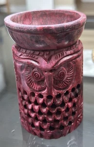 Hand Carved Natural Soapstone Owl Wax/Oil Burner Animal 4.5” - Picture 1 of 7