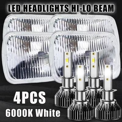 4PCS For GMC Jimmy 1989-1991 Square GLASS LED Headlights High-Low Beams Foto 1 de 4