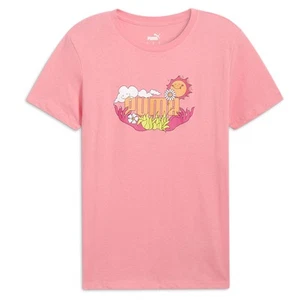 Puma Nature Inspired Logo Crew Neck Short Sleeve T-Shirt Womens Pink Casual Tops - Picture 1 of 5