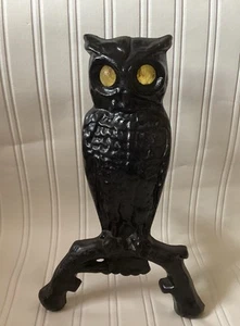 RARE CAST IRON OWL CANDLE HOLDER With Yellow Glass Eyes MARKED 144 - 13” H - Picture 1 of 12