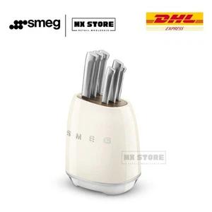 SMEG 7 Pezzi Set Blocco Coltelli Acciaio Inox Affilato DHL SPEDIZIONE VELOCE ESPRESSA CREMA - Foto 1 di 14