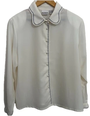 Blusa Koret Clásica Marfil Talla 16 Bordado Cuello Perla Botones Foto 1 de 4