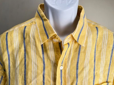 J. McLaughlin Hombre Amarillo, Azul y Blanco Rayas 100% Lino Camisa Manga Larga XL Foto 1 de 4