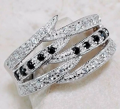 2CT Treated Black Sapphire & Topaz 925 Solid Sterling Silver Ring Sz 6 I2-2 - Image 1 of 3