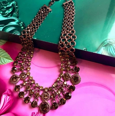 Givenchy ​Rhinestone Crystal Choker Statement Necklace Copper Cognac & Bronze - Image 1 of 4