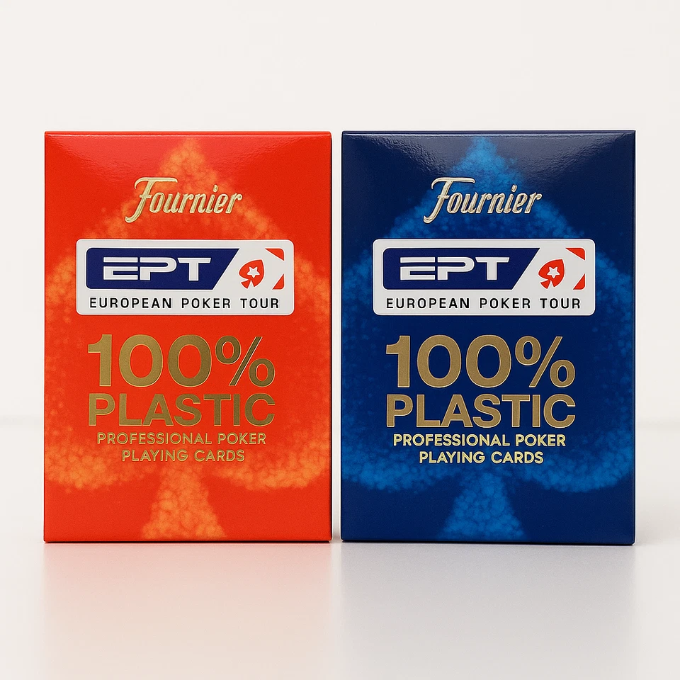Baralho vermelho + azul: cartas de poker europeias Fournier EPT 100% plástico - Imagem 1 de 4