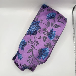 Duchamp London Seidenkrawatte Blumenmuster Handarbeit blau 9 cm Made in England - Bild 1 von 5