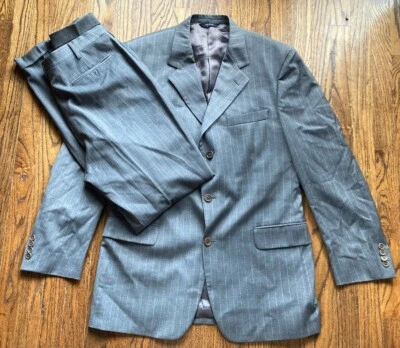 Brooks Brothers Suit Mens 42L Gray Pinstripe 3 Button Wool Pants 34x32 Italy - Image 1 of 4